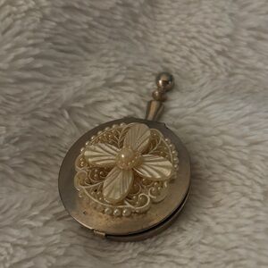 Compact Carved Mother of Pearl Ashtray Pill Box Vanity Boudoir